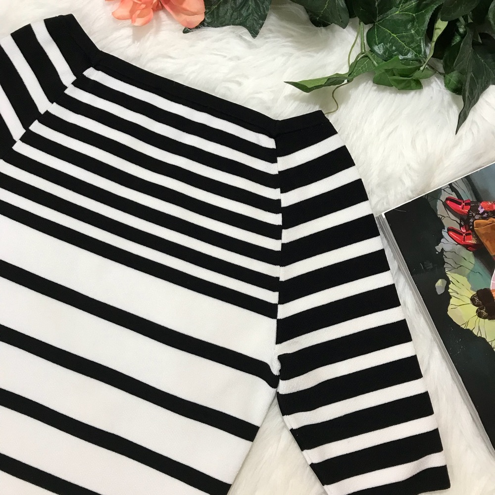 I.N.C Black and White stripe Fine Knit Top